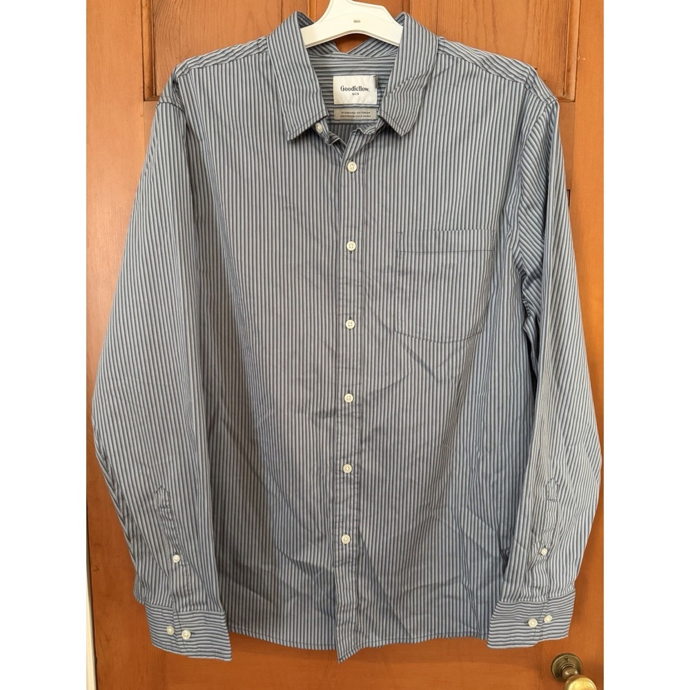 Men's Goodfellow Blue Stripe Comfort Wear Long Sleeve Button-Down Shirt XL